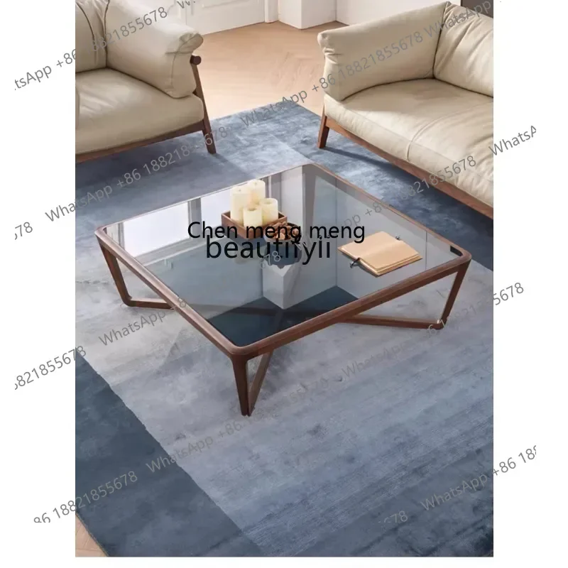 

CC182Italian light luxury North American black walnut tempered glass coffee table square solid wood living room R