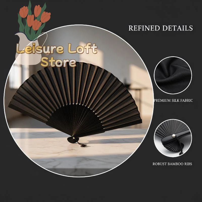 Vintage Folding Hand Fan Black 2026 New Portable Handheld Fan for Photo Shoot Wedding Dance Home Party Decor