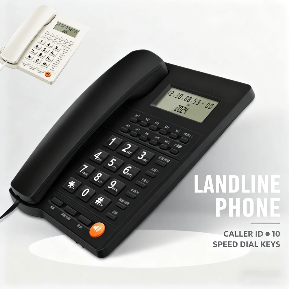 Desk Corded Telephone One Tap Dialed For Home/Hotel/Office Support Music On Hold Landline Phone Corded With Display