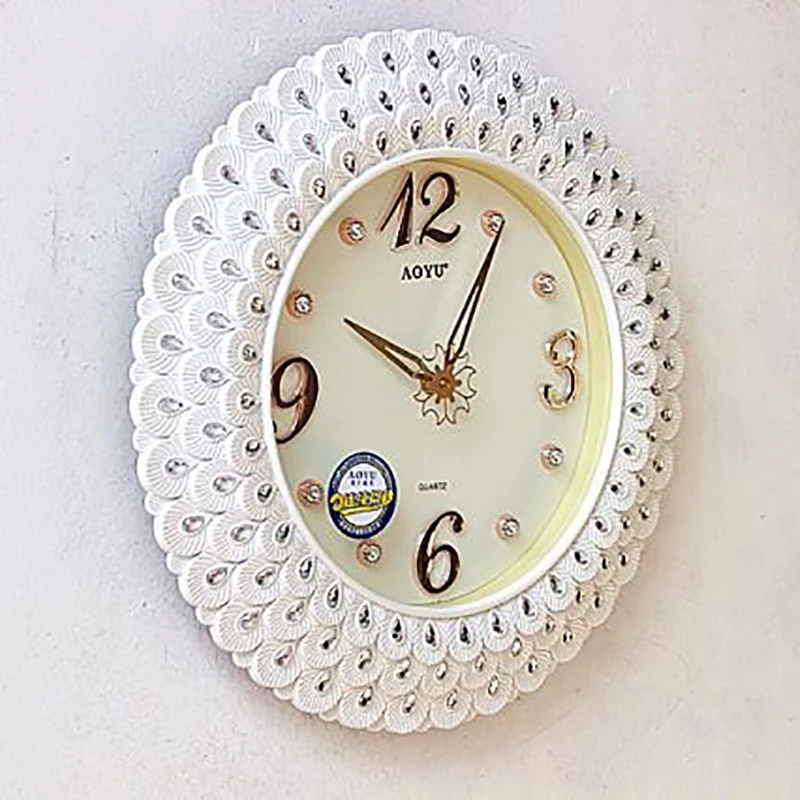 Vintage Large Wall Clock Modern Silent Clocks Wall Home Decor Feather Diamonds Living Room Creative Art Living Room Decoration