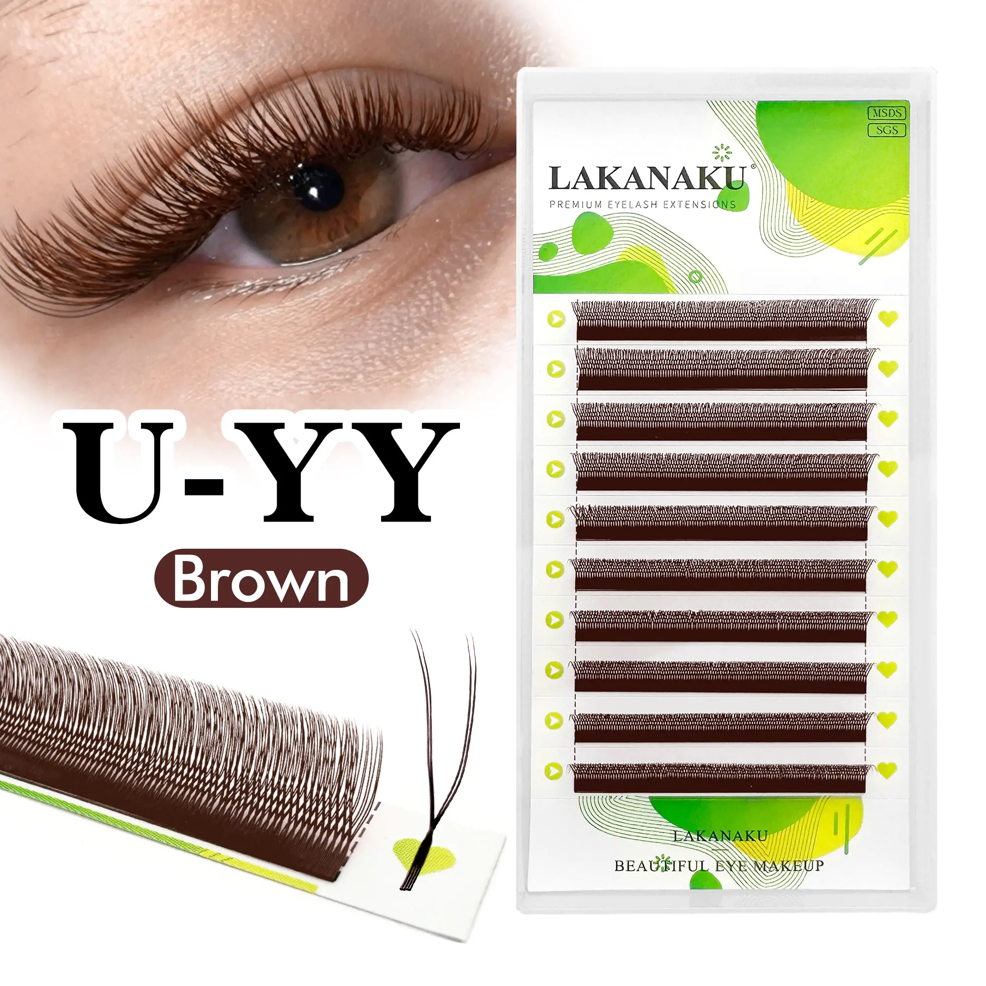 LAKANAKU Brown Black U YY Lashes Soft 2D UU Cilios Volume Brasileiro U Fio YY Eyelash Extensions