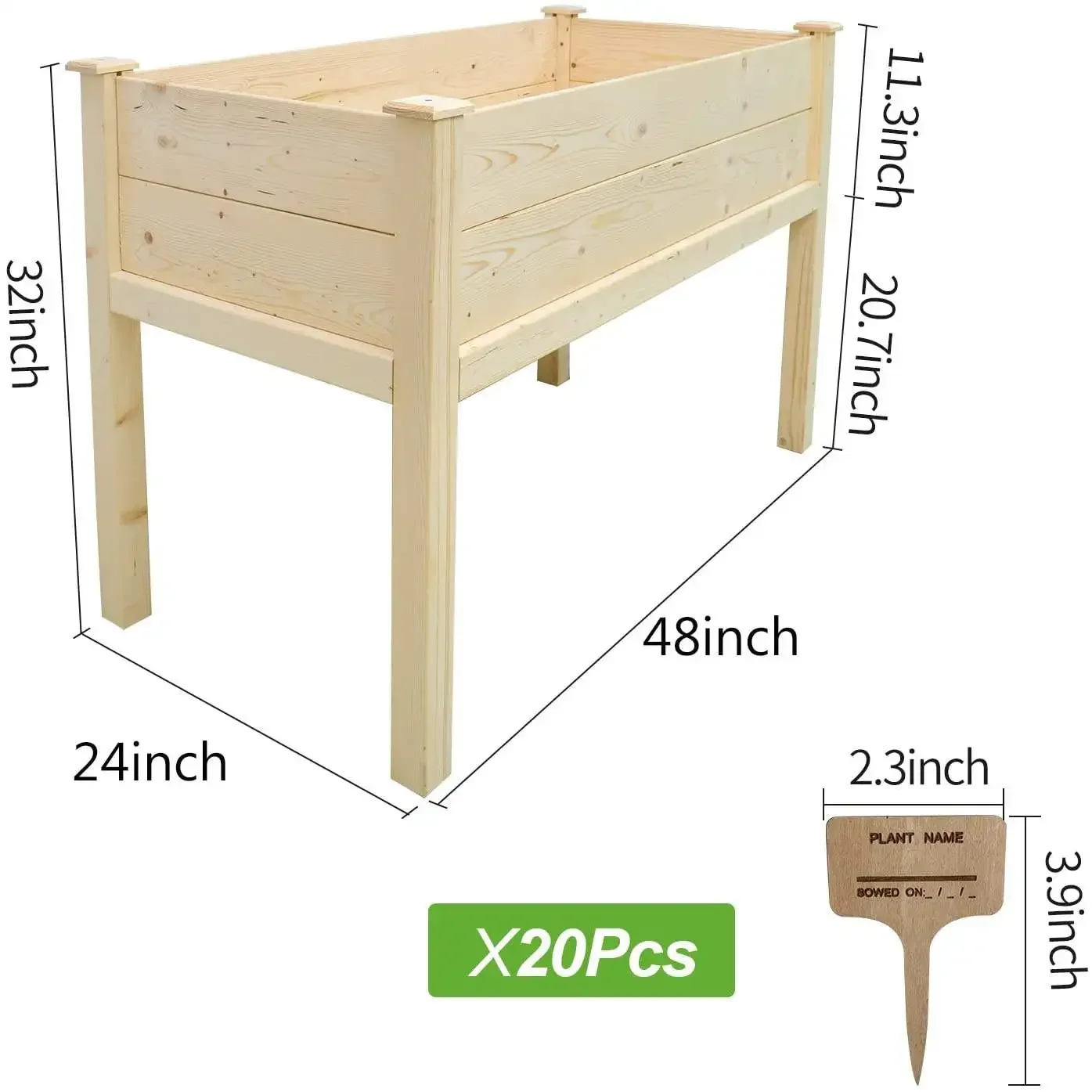 Raised Flower Bed Including 20 Wooden Plant Labels Elevated Planter Stand Grow Box With Legs Counter Height Garden Box