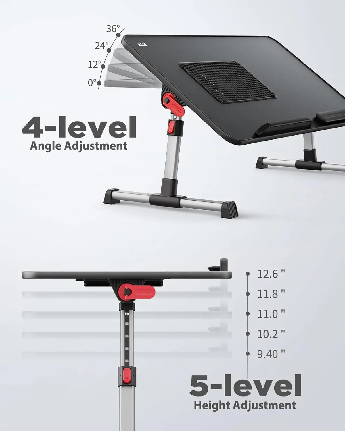 Escritorio ajustable para ordenador portátil con ventilador de refrigeración, mesa de cama portátil plegable para sofá, sillón, ligero y resistente