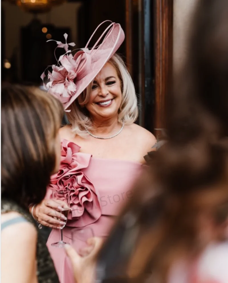 Элегантное платье трапециевидной формы с открытыми плечами по индивидуальному заказу, платье для матери невесты с цветком, чайной длины, вечерние платья для выпускного вечера, Vestidos De Noiva