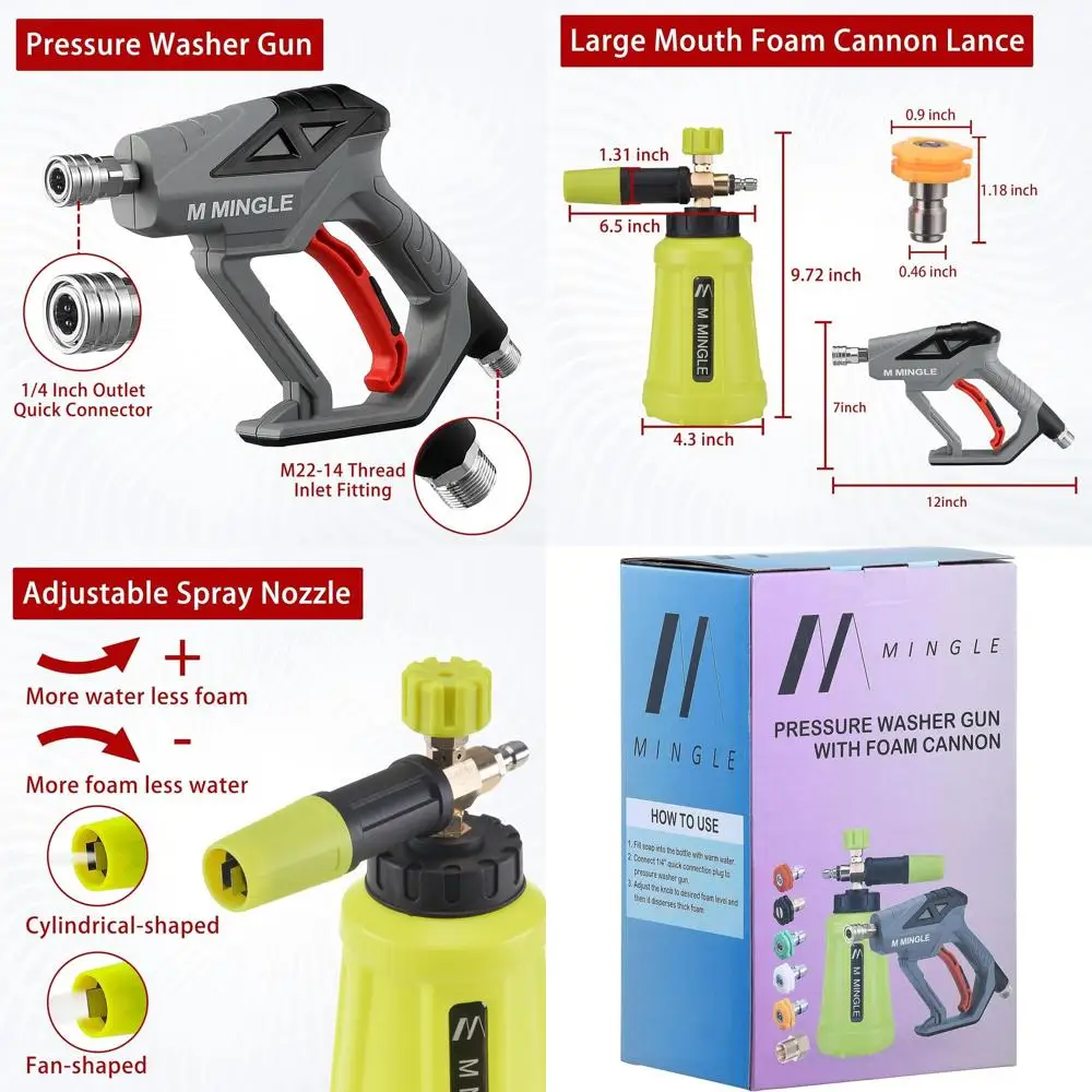 

High Pressure Washer Gun Snow Foam Lance, 4000 PSI Cannon Foam Blaster Power Washer with 1/4" Quick Connector, Car Wash Foam Can