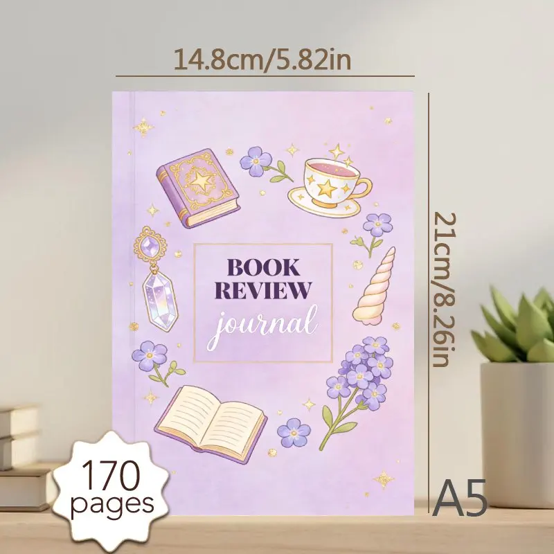 A5 Daily Reading Journal with 170 Pages,Bookshelf Illustrations,Reading Log, 52 Book Review Templates,Record Quotes & Book Notes