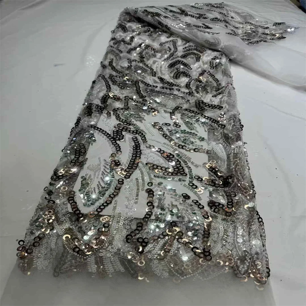 2025 New Design High Quality Elegante Delicate Soft Tulle Lace With Beaded And Sequins Fabric For Bridal Party Evening Dresses