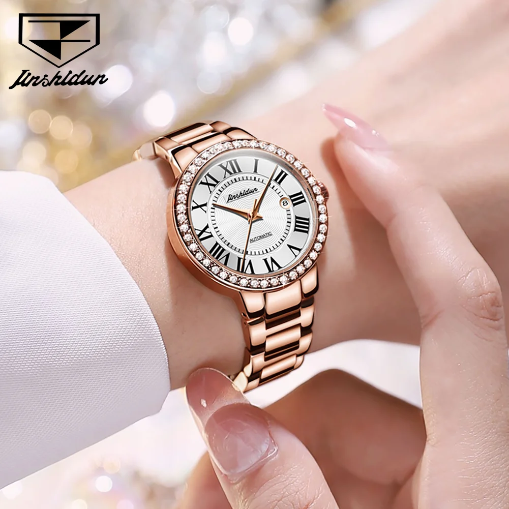 JSDUN-Montre existent Classique à Échelle Romaine pour Femme, Horloge Mécanique Originale, Calendrier Étanche, Montres de Luxe, 8934