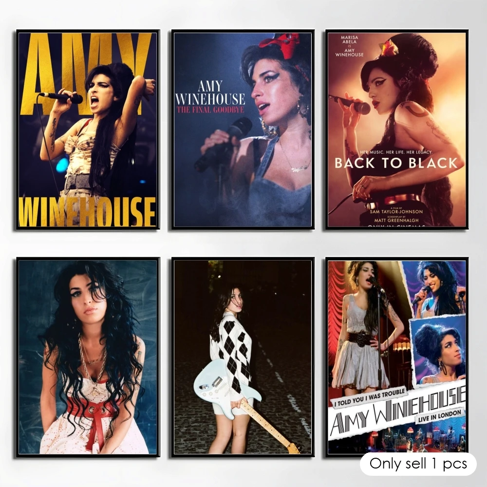Beauty Singer A-Amy W-Winehouse Poster Self Adhesive Wall Stickers Removable Room Decor Aesthetic Space Murals Fancy Gift