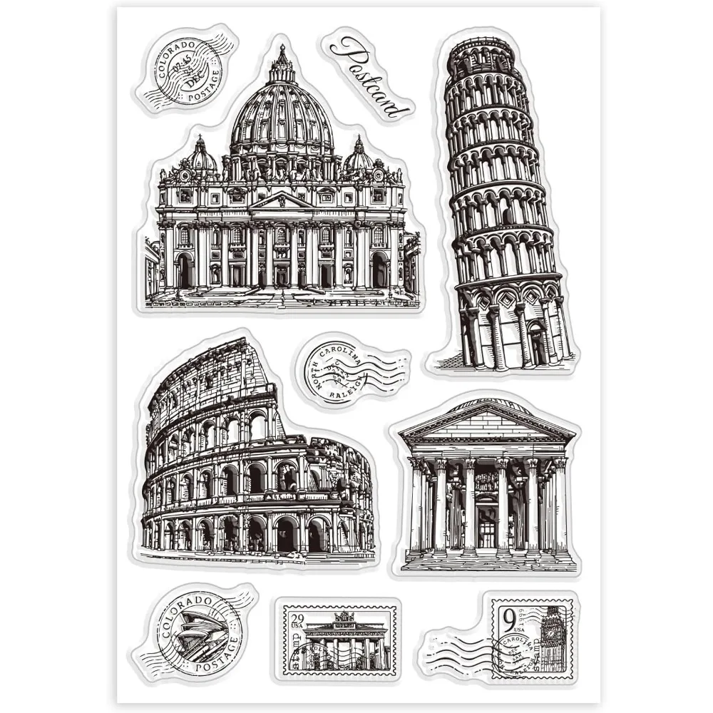 Travel Building Clear Stamps for Cards Making Geometry Architecture Clear Stamp Seals Transparent Stamps for DIY Scrapbooking