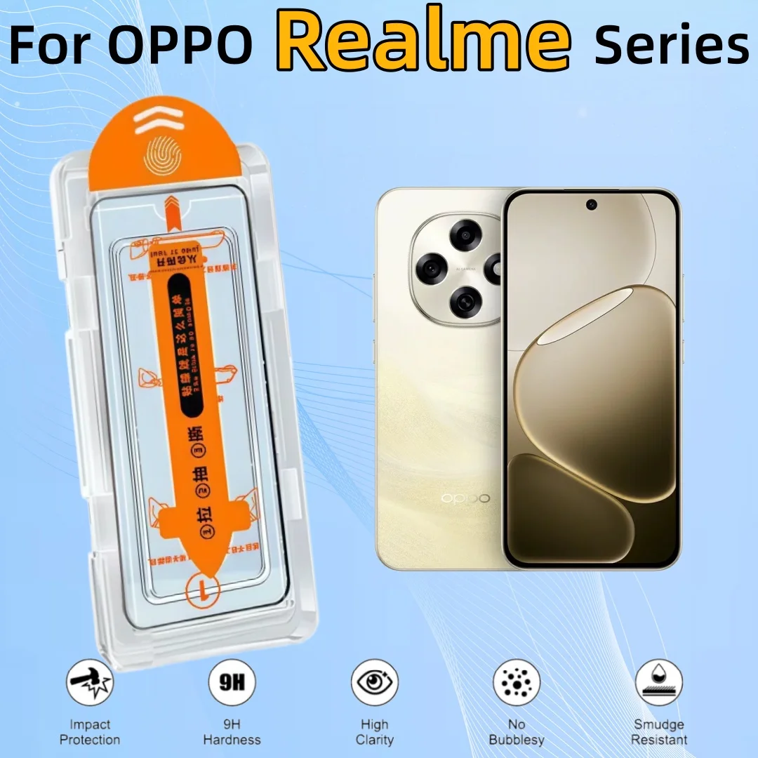 

Защитное стекло для OPPO Realme 13 12 10 9 Pro GT 7 6 5 X7 Q5 i Q3 Q3i Q2 V30 V23, простое в установке, с комплектом для автоматической очистки от пыли