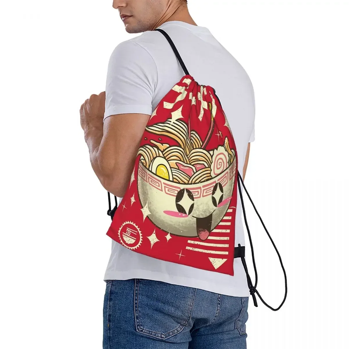 Kawaii Ramen zaini Multi-funzione borse portatili con coulisse borsa portaoggetti tascabile con coulisse per studenti di viaggio