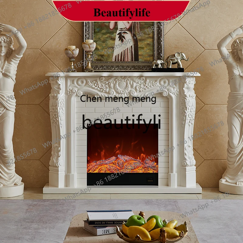 D178 1.5m European Style Fireplace Solid Wood Retro American Style Home Use Simulated Flame Fireplace Decorative Cabinet Heating