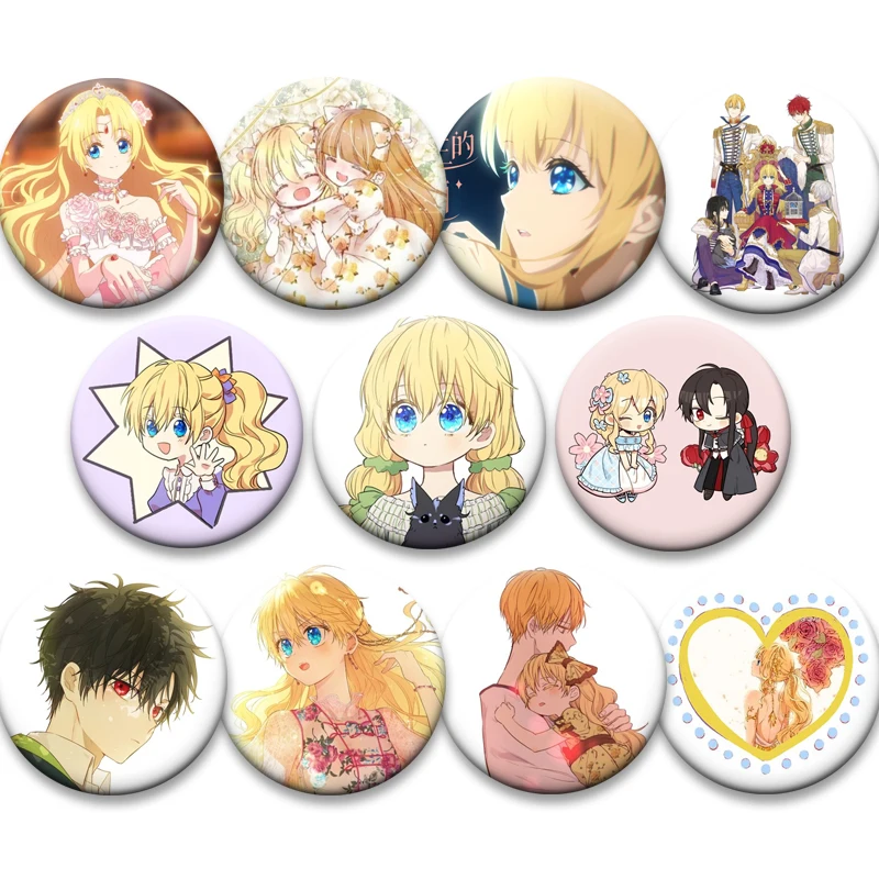 Anime Who Made Me A Princess Badge on Backpack Accessories Round Manga Pins Cute Cartoon Girl Brooches for Bag Decor Gifts