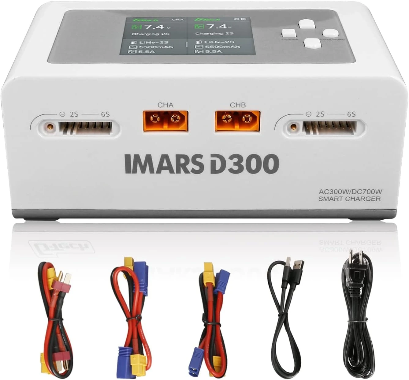 Battery Charger D300 Series Smart Dual Lipo Charger 16A AC 300W DC 700W Lipo Charge（White）Factory Direct Sales
