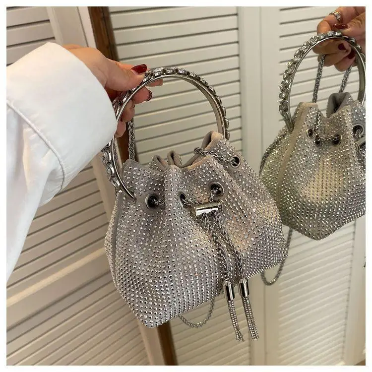 Elegant Rhinestone Evening Bucket Bag, Formal Banquet Handbag, Dinner Purse For Women Wedding Party Prom