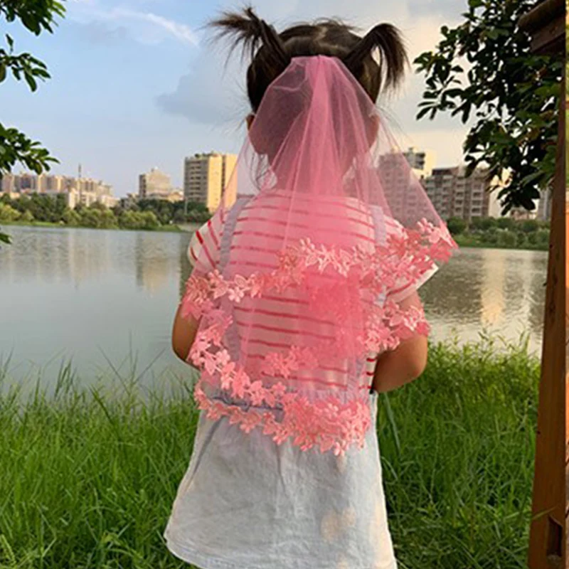 One Layer Tulle Wedding Veil for Girls, Flower Girl Veil for Kids, Baby Veil, Marriage Veil, Vermelho, Rosa, Preto, Ivory Veil, Wedding Accessories