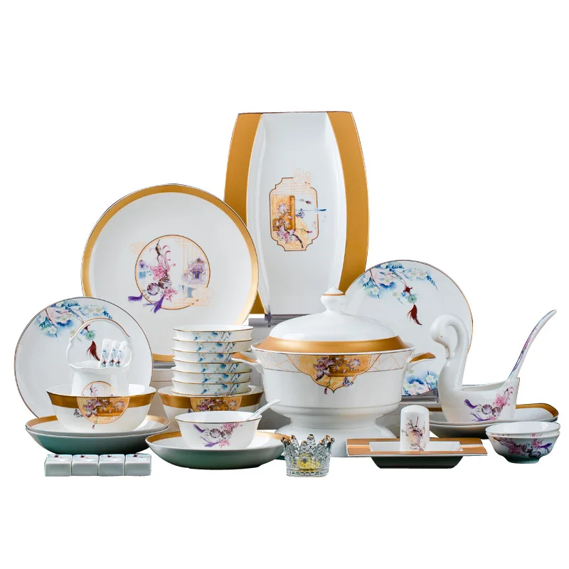 

Dish set, household, Chinese tableware, Phnom Penh light luxury high-end gifts