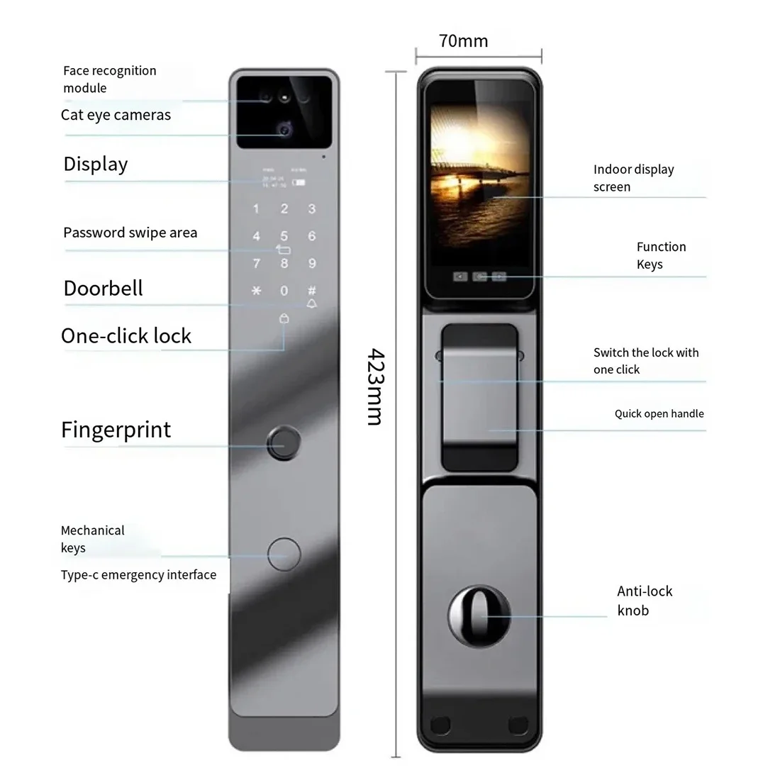 3D Face Recognition Fully Automatic Smart Door Lock With Camera Fingerprint Magnetic Card Password Key Unlock