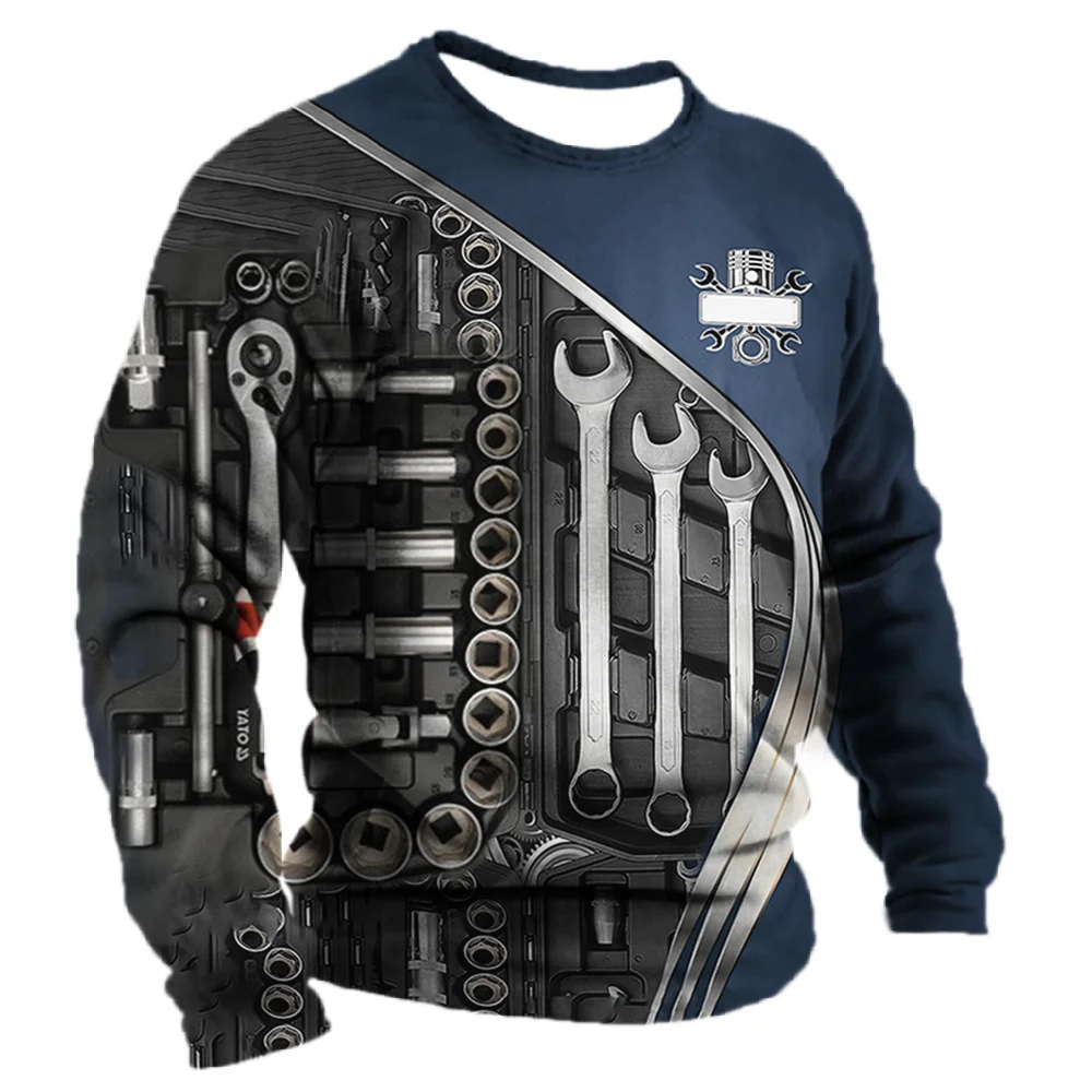 Men's T -shirt Retro T -shirt Summer clothing personalized name Mechanic mechanic 3D printing 5xl sports shirt long -sleeved image 2