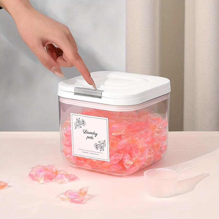 

Банка для хранения в ванной комнате, 2,5 л, прозрачный контейнер для стирки для организации комнаты, герметичный автоматический всплывающий контейнер для порошка для моющего средства