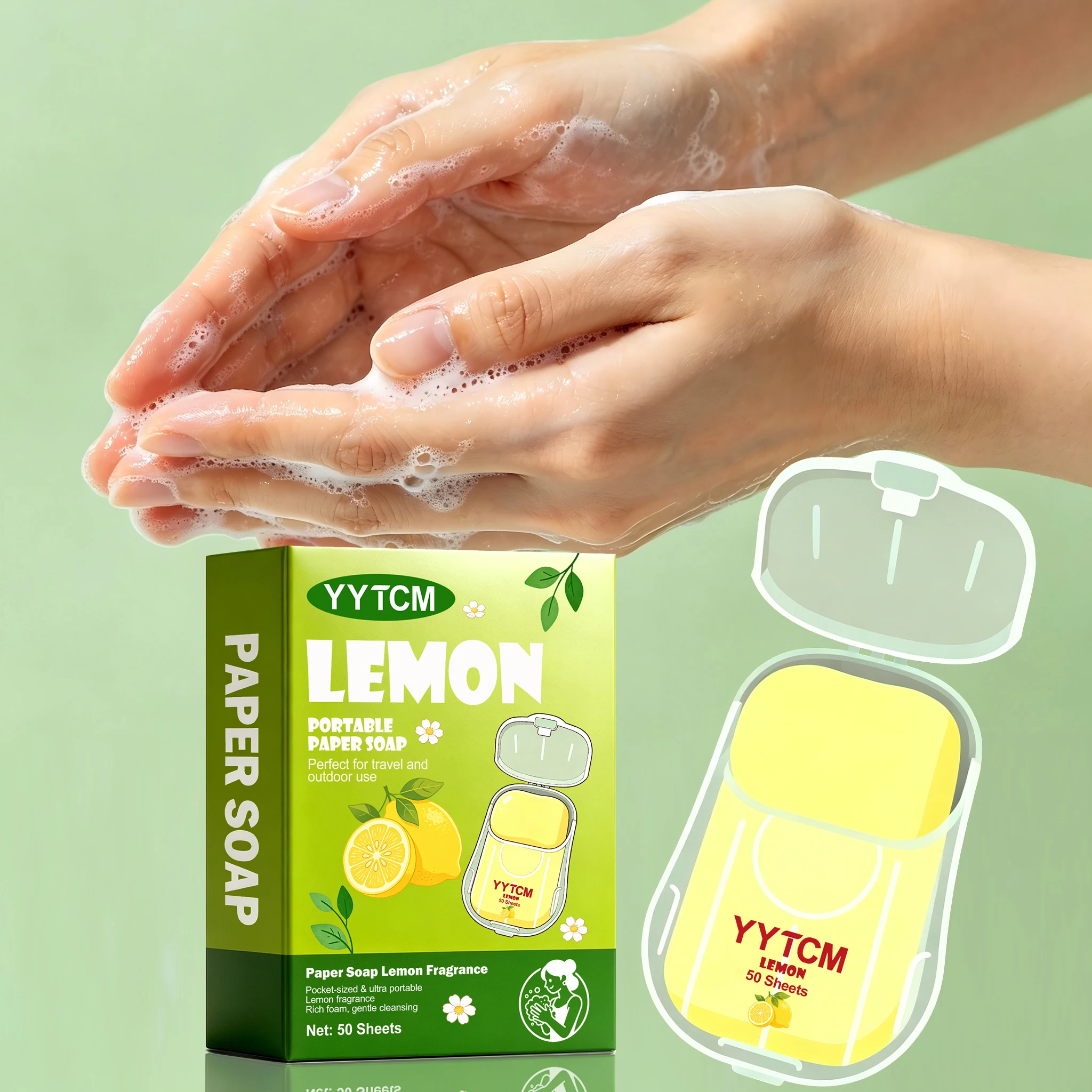 Yytcm Lemon Disposable Soap Sheets Portable Travel Hand Washing Paper Soap Outdoor On-The-Go Cleaning Soap Paper 50 Sheets Pack