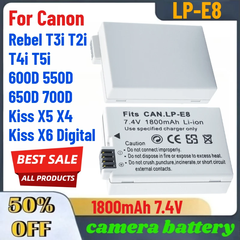 

1800mAh 7.4V LP-E8 LP E8 Battery for Canon Rebel T3i T2i T4i T5i 600D 550D 650D 700D Kiss X5 X4 Kiss X6 Digital Camera