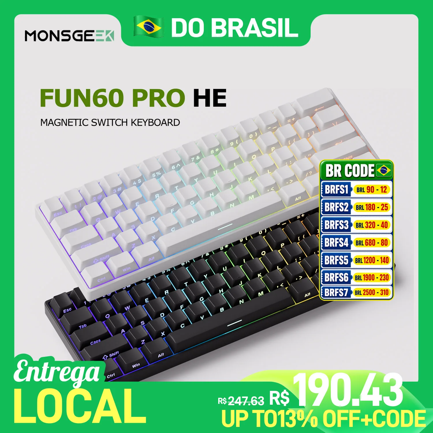Akko monsGeek fun60 pro he teclado mecânico interruptor magnético 60% teclado para jogos gatilho rápido 0.01mm 8k teclado personalizado com fio