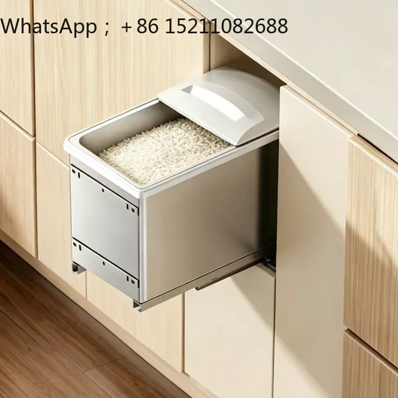 LLY 304 stainless steel rice box pull basket cabinet rice noodle drawer embedded into hidden rice cabinet