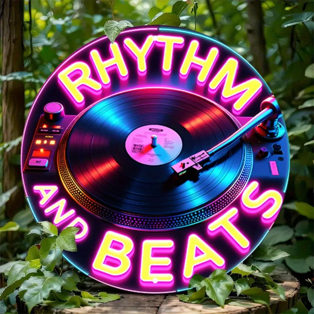 Modern Boho Aluminum Wall Art 7.87 Inch Waterproof Sign For Home Garage Cafe DJ Turntable Neon Rhythm Decor
