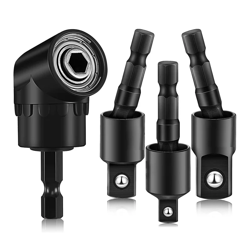 BAAG-محول مثقاب الزاوية اليمنى 4 في 1 تمديد لقمة مثقاب التأثير 360 درجة °   معدن قابل للدوران 1/4 3/8 1/2 بوصة محول مقبس درجة التأثير