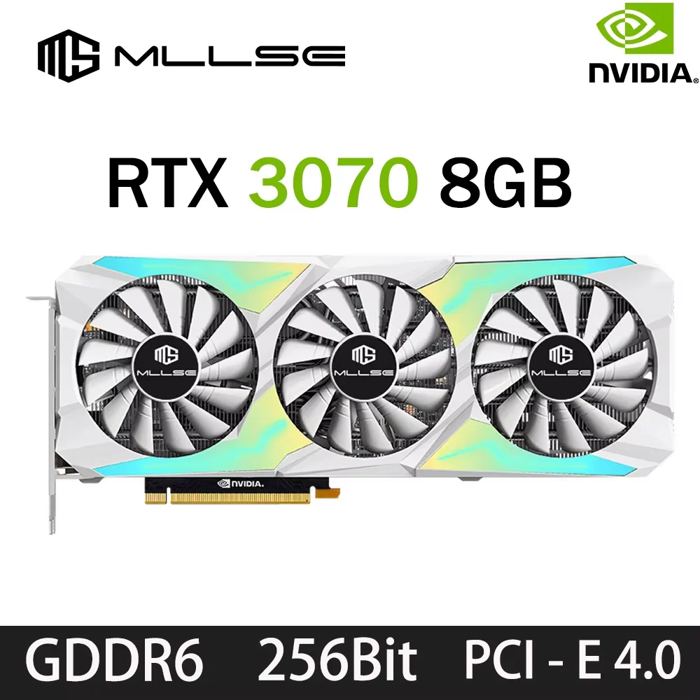 بطاقة رسومات MLLSE NVIDIA RTX 3070 8GB GDDR6 256bit Placa De Video GPU 12Pin HDMI * 1 DP * 3 PCI-E 4.0 x16 Gaming أبيض وأسود