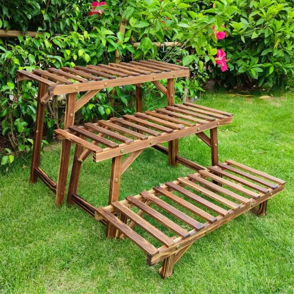 Large Ladder Plant Stand 3-Tiers Strong Wood Flower Pots Holder for Garden Patio