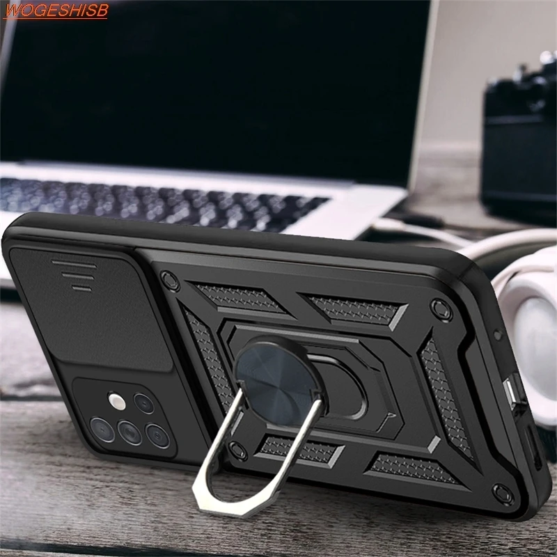 Armor Shockproof Slide Lens Phone Case for Xiaomi Redmi Note 13 12 11 Pro 12S 12R 11T 11S 11E 5G Stand Holder Cover Fundas