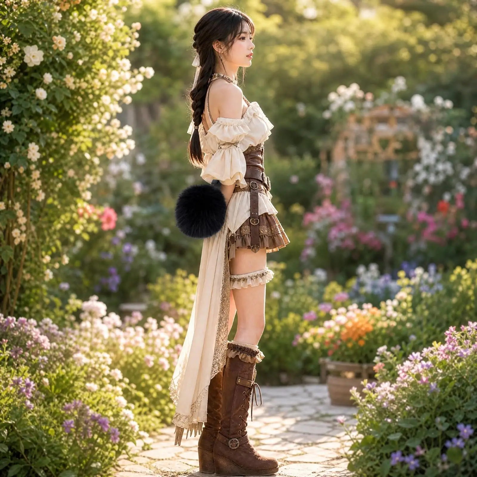 Furry Rabbit Tail Cosplay Accessory for Dress Up Costume with Secure Buckle Strap