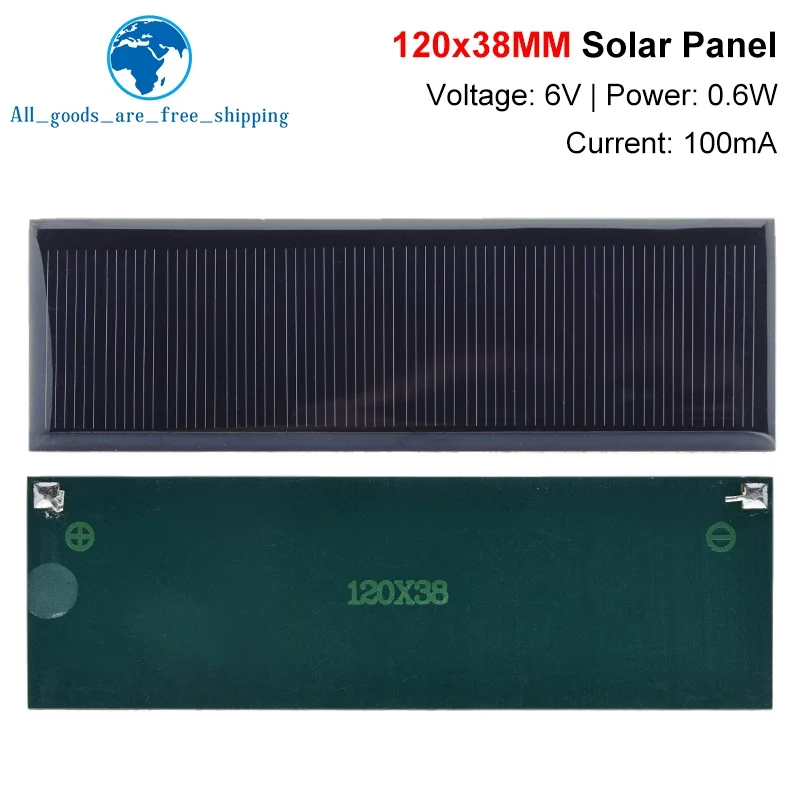 TZT 6V 100mA 0.6W Solar Panel Polycrystalline 120*38MM Mini Sunpower Solar System DIY for Battery Cell Phone Charger