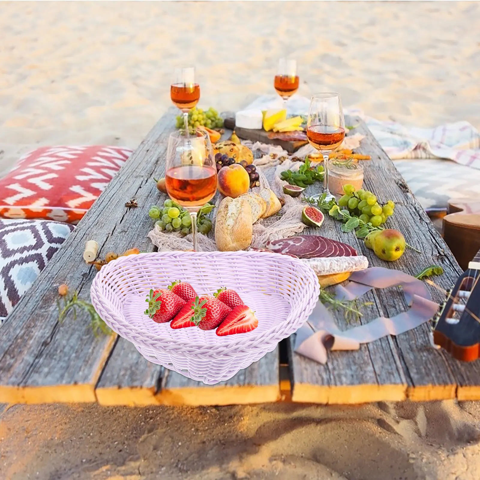 

Heart Shape Storage Basket Lightweight Woven Plastic Organizer For Snacks Bread Fruits Vegetables Home Kitchen Decorative