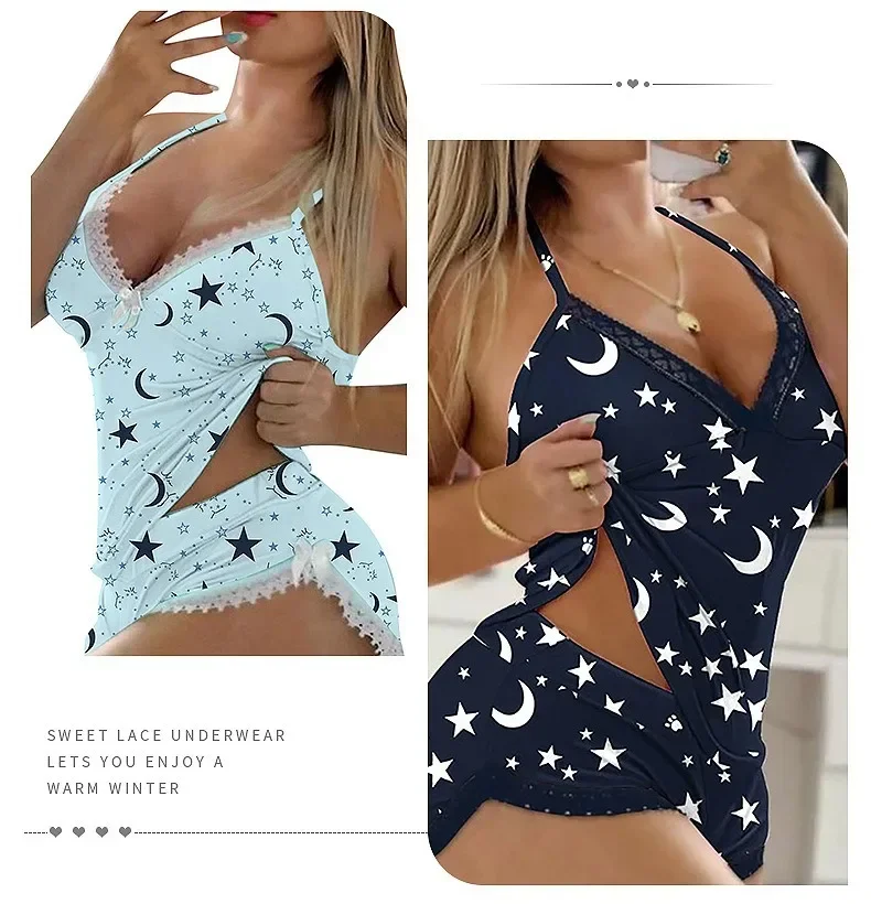 Sexy Spitzenbesetztes Nachthemd-Set in Übergröße, Hauskleidung, Träger-Schlafanzug, Zweiteiliges Set, Bestseller – Detail 11