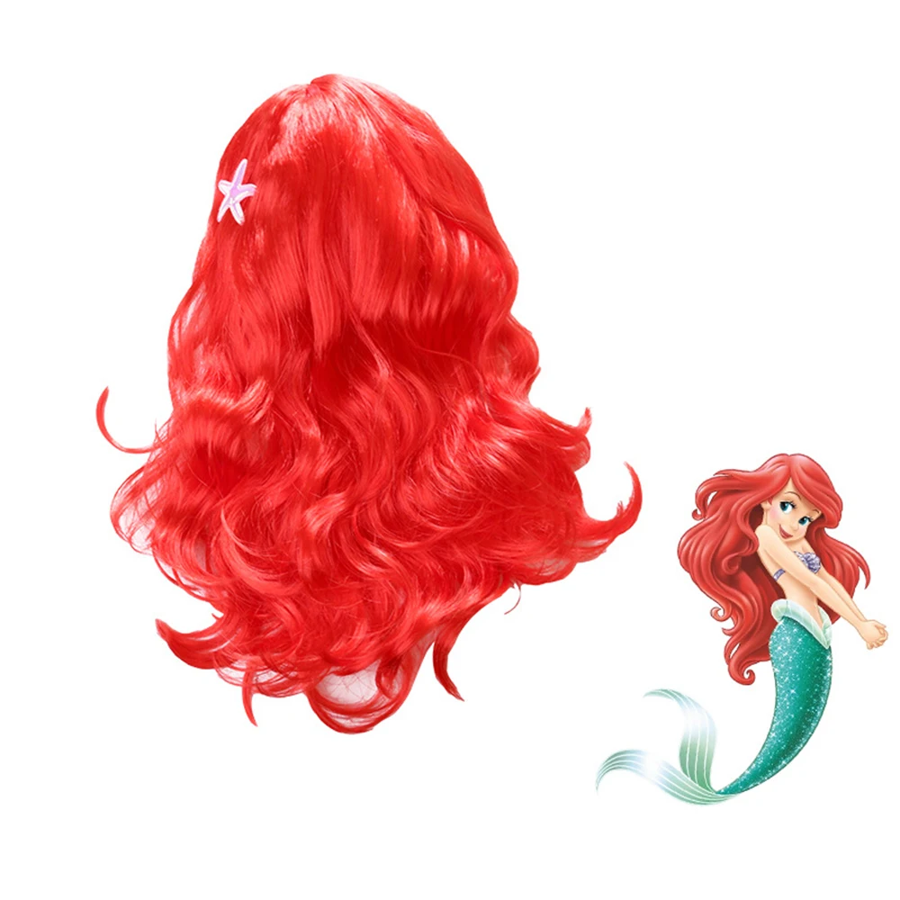 Little Mermaid Ariel Princess Wig Accessories Halloween Carnival Party Anime Red Wig with Starfish Cosplay Dress UP