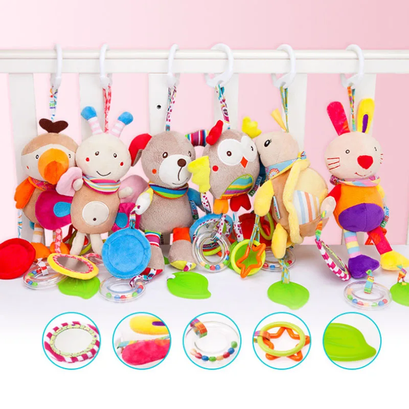 Chocar de pelúcia para bebê recém-nascido, Celulares, Cartoon Animal, Sino Suspenso, Brinquedos Educativos, 0-12 meses, venda quente