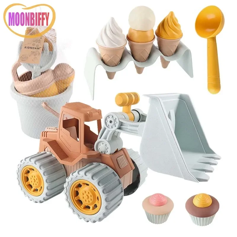 

Children Sand Beach Toys Simulation Ice Cream Cake Model Bulldozer Beach Bucket Wheat Straw Summer Seaside Play Sand Water Game