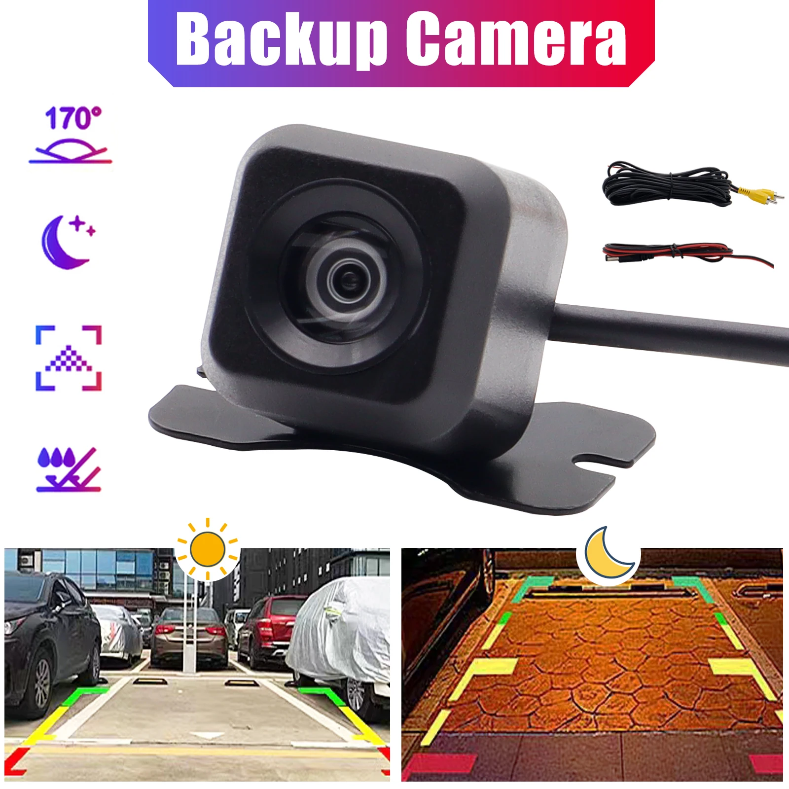 Universal Car Rear View Backup Parking Camera Kit Night Vision HD CMOS Color Image Reverse Shockproof Waterproof Easy To Install