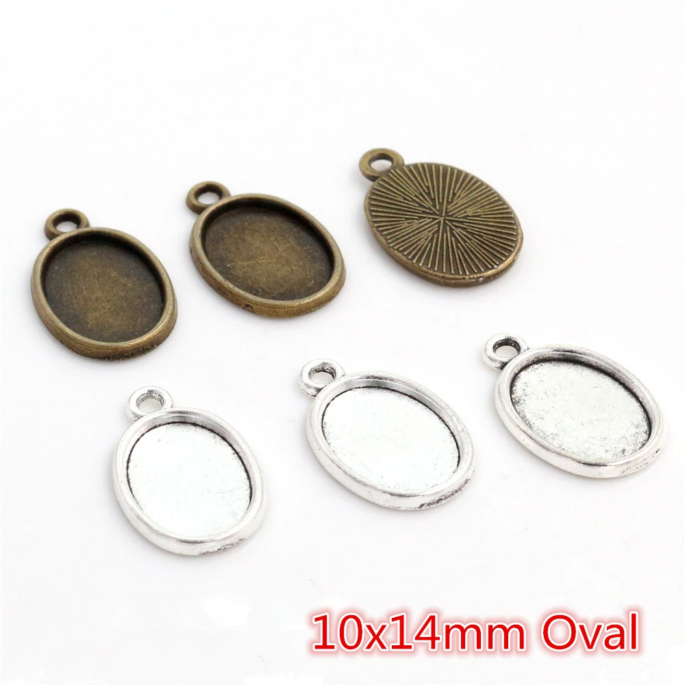 20pcs 10x14mm Inner Size Antique Silver Plated Bronze One Loop Style Cameo Cabochon Base Setting Pendant necklace findings