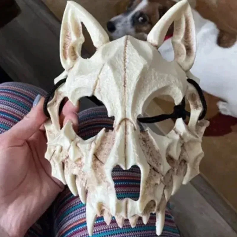 Party Skull Mask Long Teeth Demon Skeleton Half Face Mask Wolf Dragon Tiger Houjuu Nue Mask Cosplay Halloween Costume Props