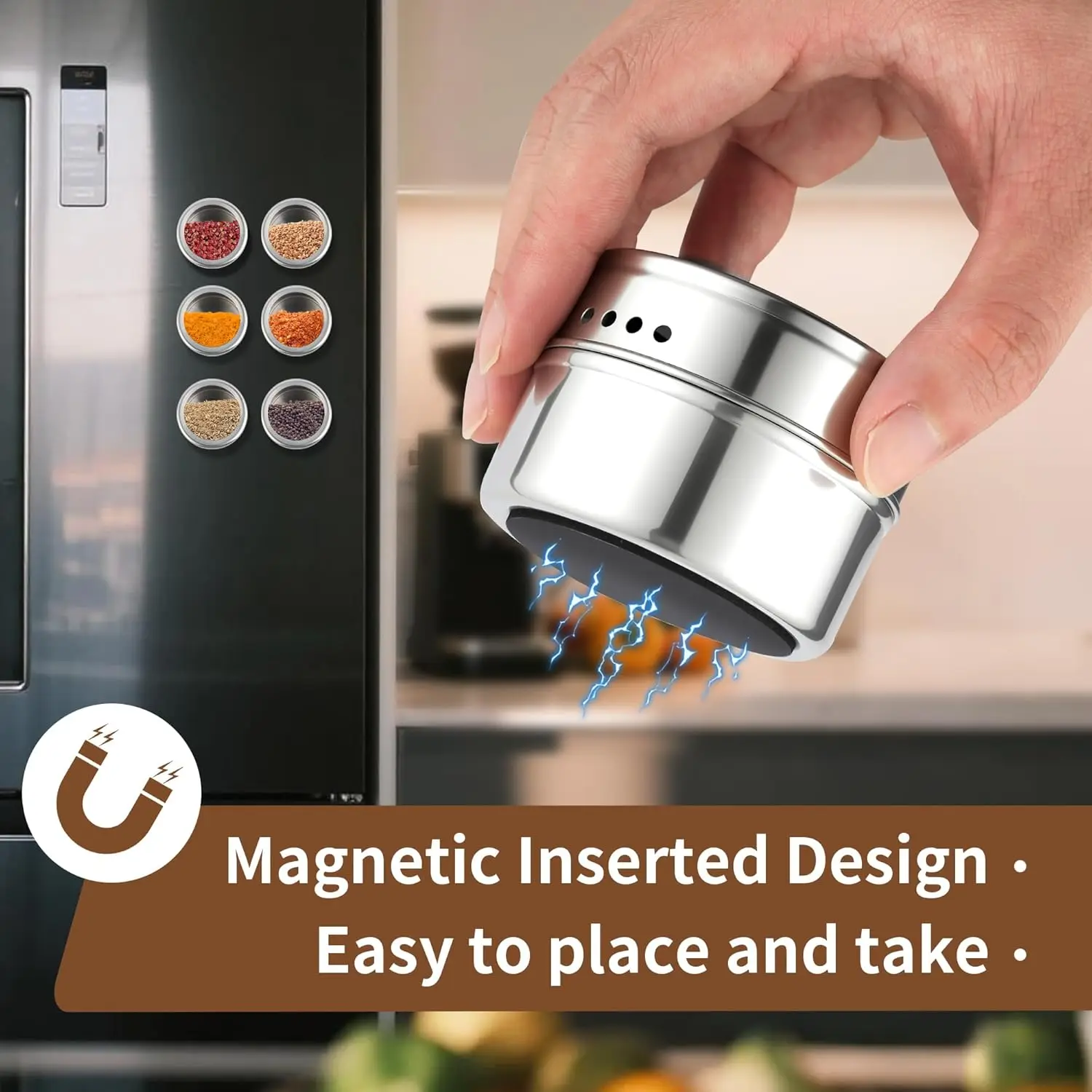 

12Pcs Stainless Steel Spice Jars, Magnetic Condiment Tins Magnetic Spice Jar With Clear Lid And Holes Sift & Pour