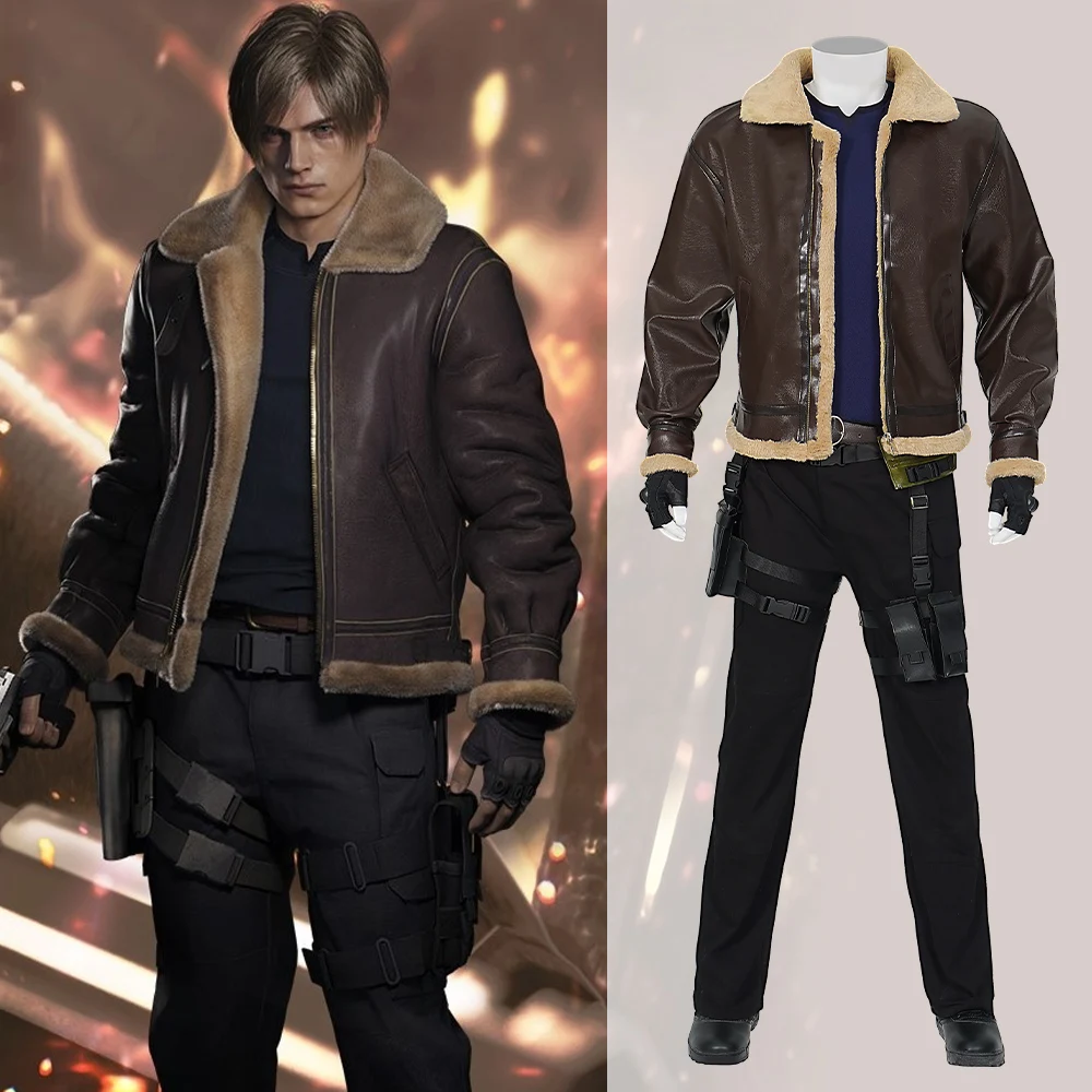 

Leon Kennedy Cosplay Costume Full Set High Reduction Custom Size S-XXL Halloween Convention Party