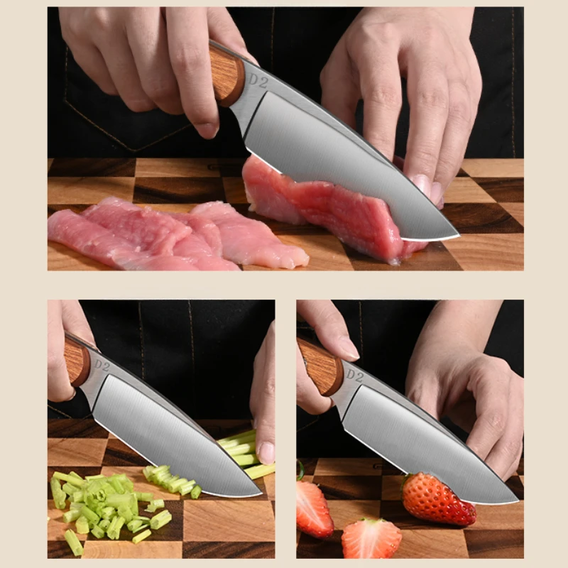 BAKULI-M50 Sapele Wooden Handle Kitchen Knife,Integrated Precision Steel Blade,Meat Knives,Fruit Knife,Comes with Knife Cover