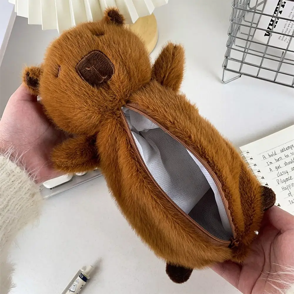 Large Capacity Capybara Plush Pen Bag Zipper Soft Cartoon Capybara Plush Doll Animal Animal Doll Capibara Plush Pencil Pouch