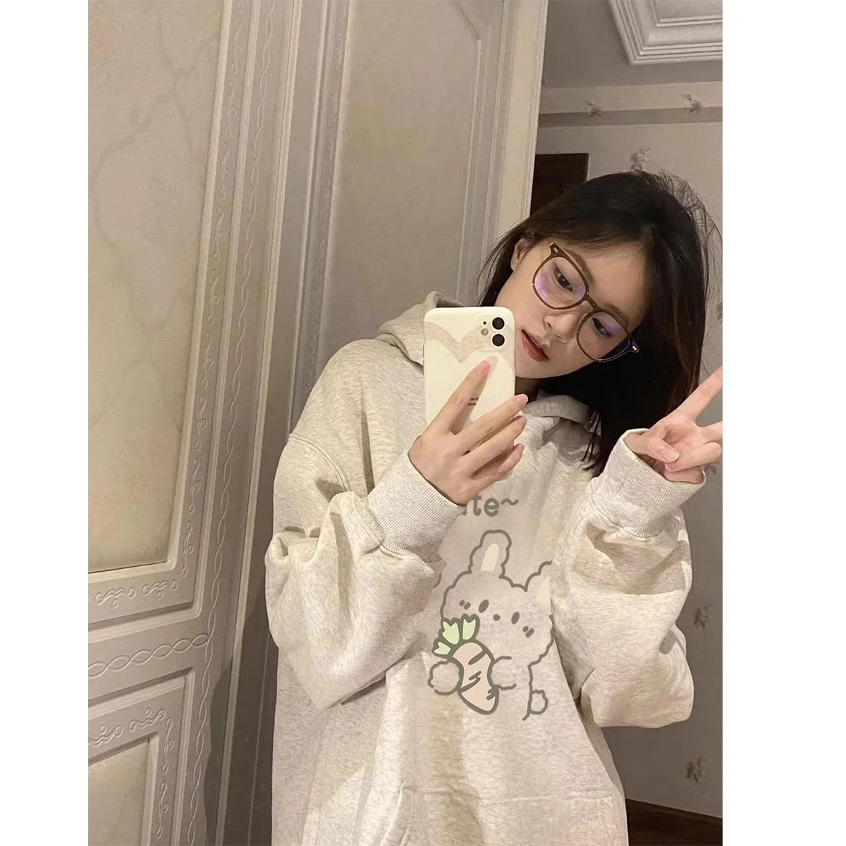 American girl sweet system hooded sweater female autumn and winter new Yangqi ageing lazy wind loose jacket chic American tops