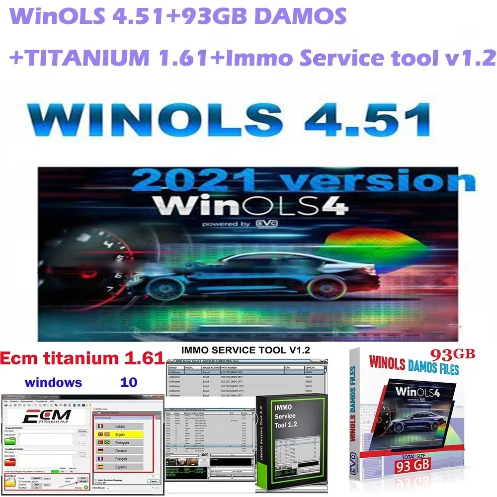 

New 4 in 1/WinOLS 4.51 Full Version With 93GB WINOLS DAMOS +ECM TITANIUM+Immo Service tool v1.2 Data Winols Auto Repair Software